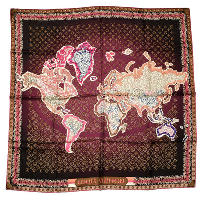 Louis Vuitton Silk Monogram Map Square Scarf Cassis 1 of 5