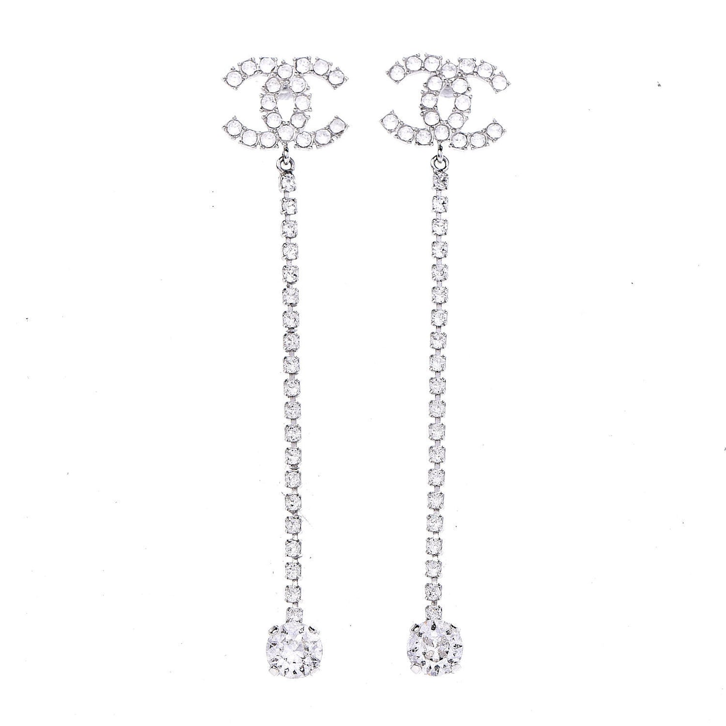 Crystal CC Drop Earrings Silver