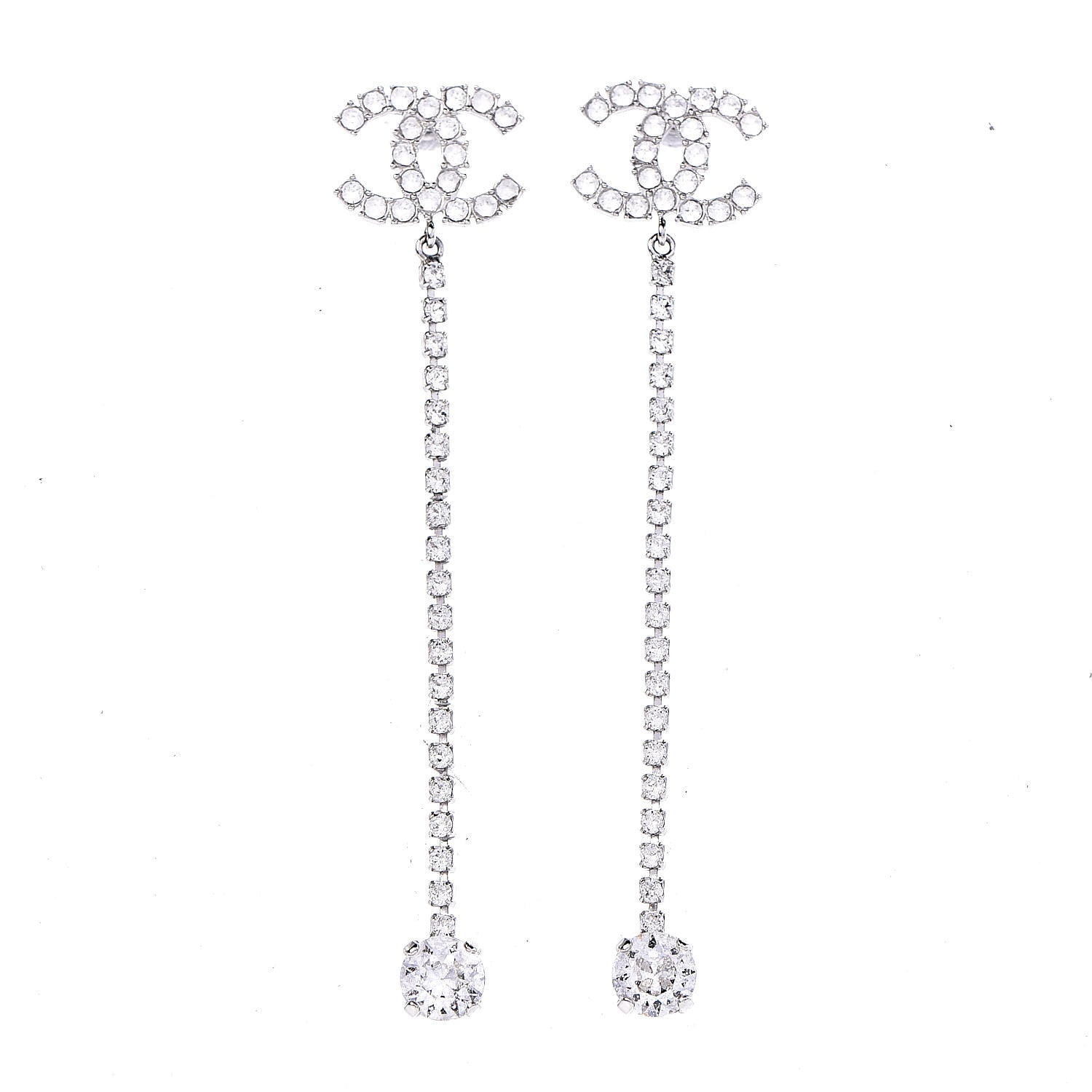 Chanel Crystal CC Drop Earrings Silver 1 of 5