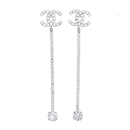 Chanel Crystal CC Drop Earrings Silver 1 of 5