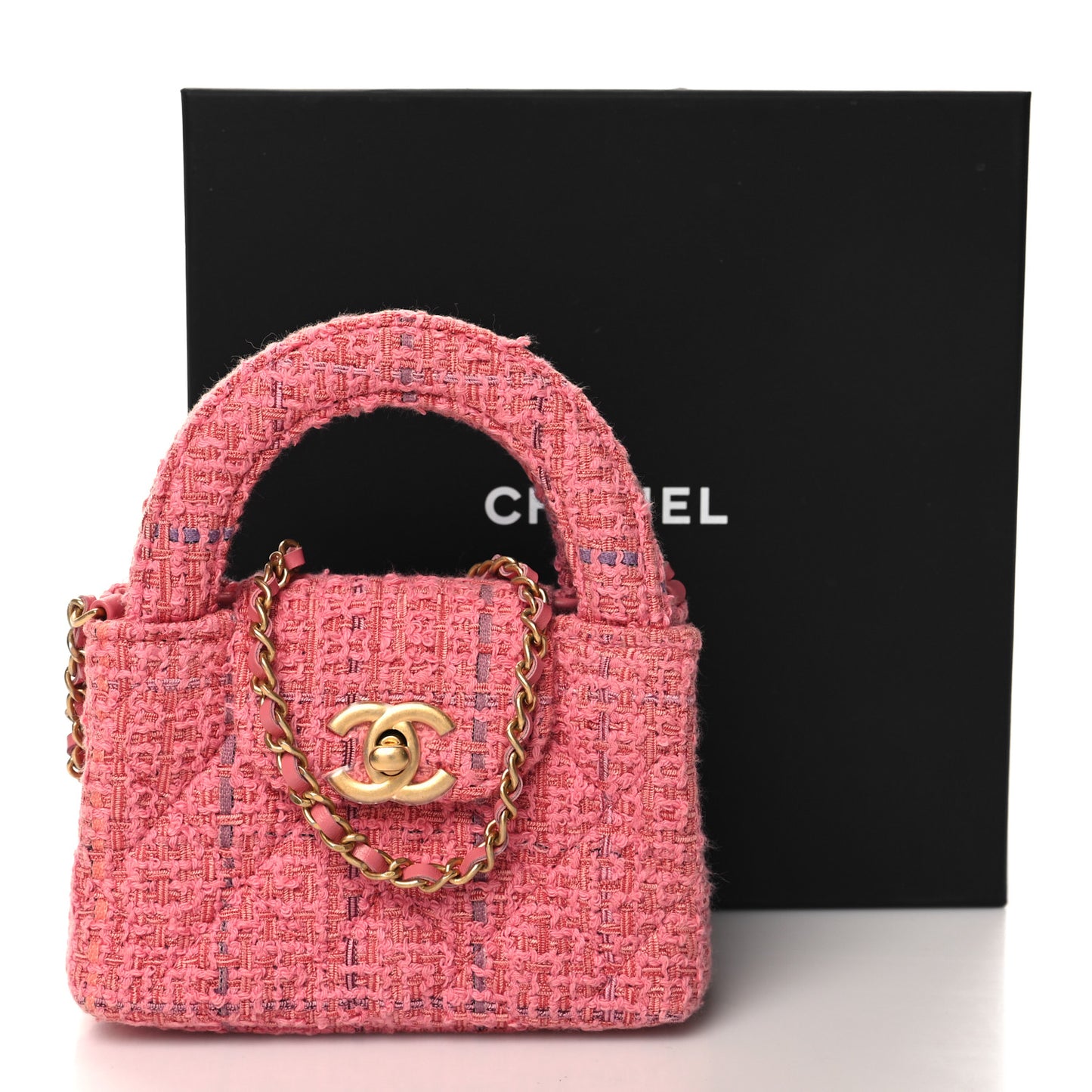 Tweed Quilted Mini Nano Kelly Shopper Pink