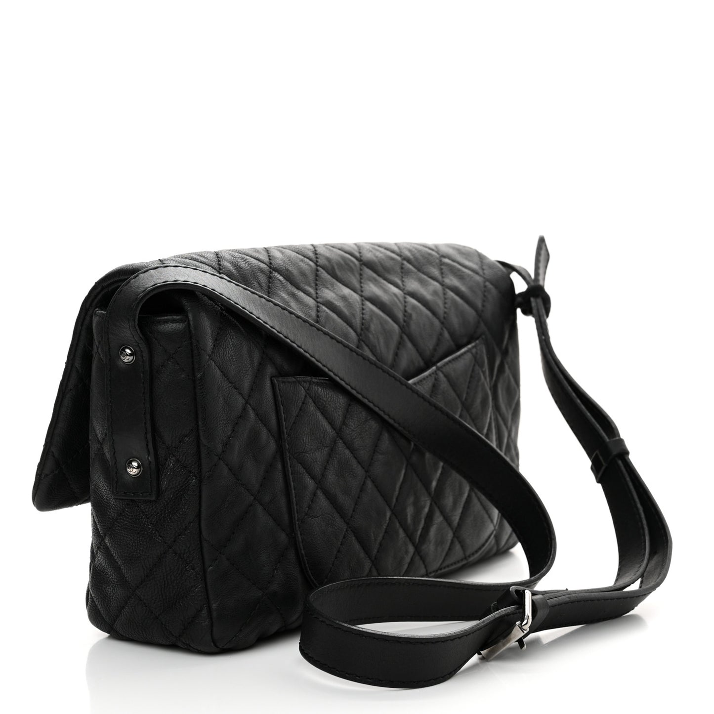 Calfskin Quilted Jumbo Easy Reissue Messenger Flap Black