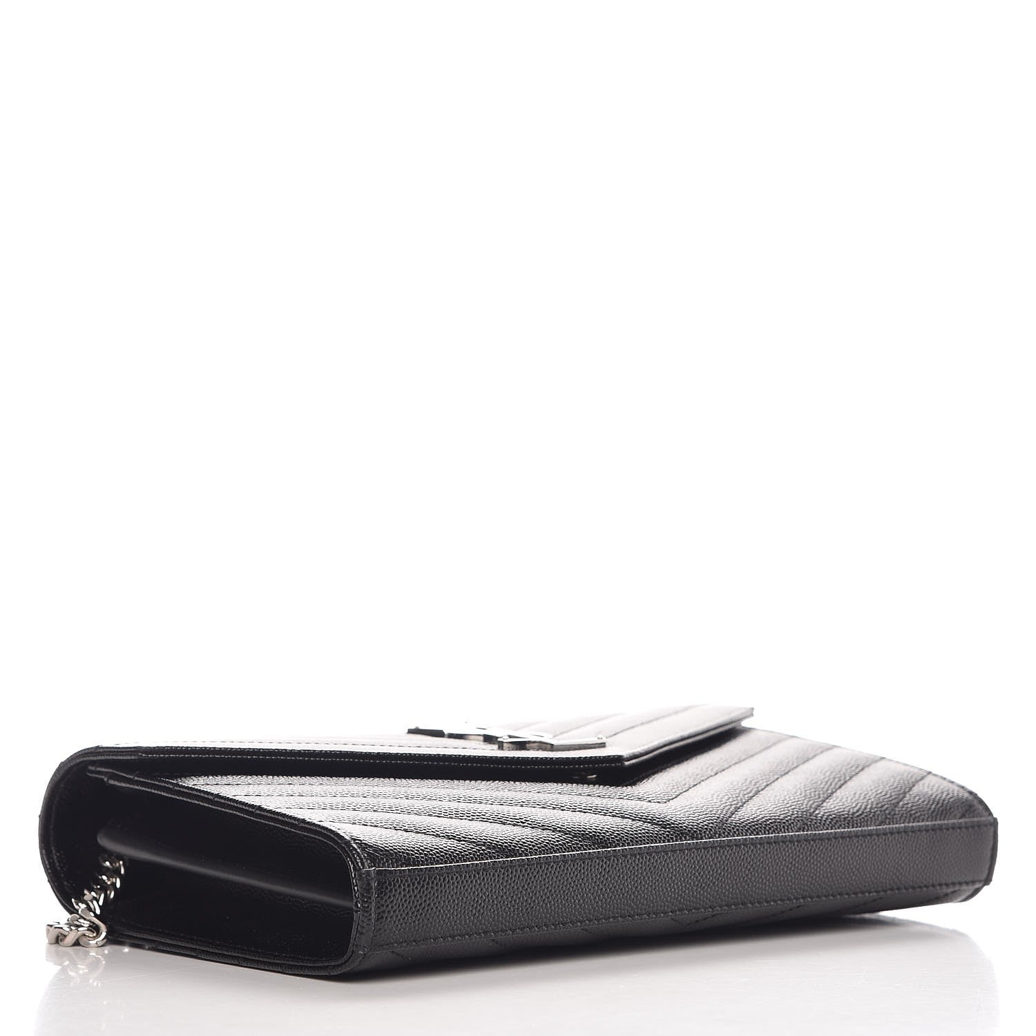 Saint Laurent Grain De Poudre Matelasse Chevron Monogram Chain Wallet Black 4 of 6