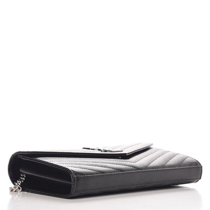 Saint Laurent Grain De Poudre Matelasse Chevron Monogram Chain Wallet Black 4 of 6