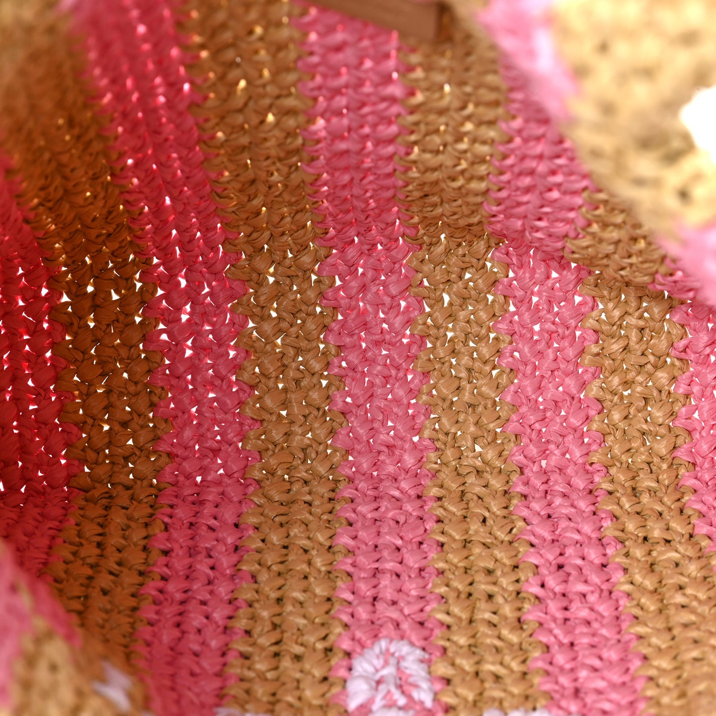 Yarn Raffia Effect Crochet Striped Small Logo Tote Naturale Petalo