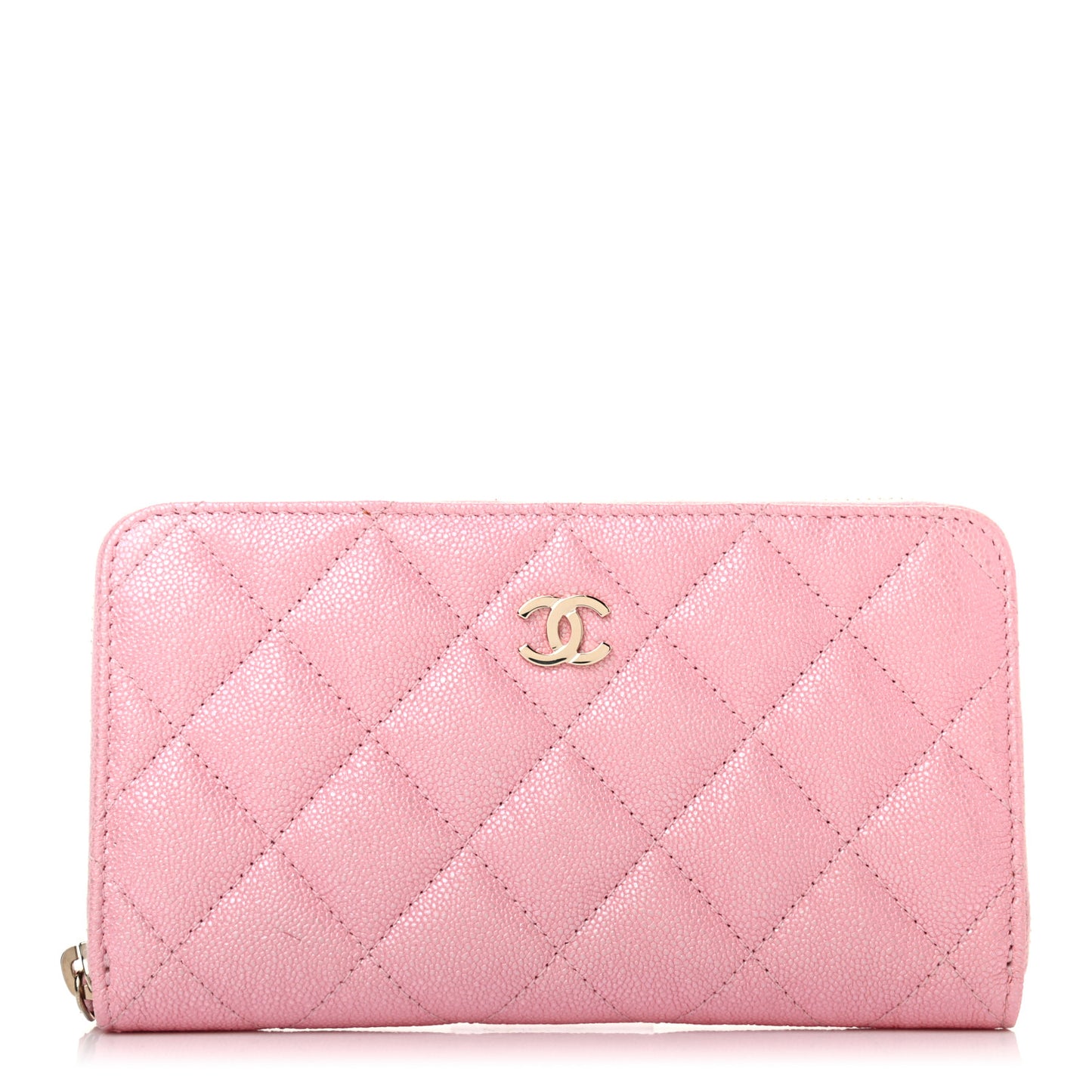 Iridescent Caviar Quilted Medium Zip Around Wallet Pink
