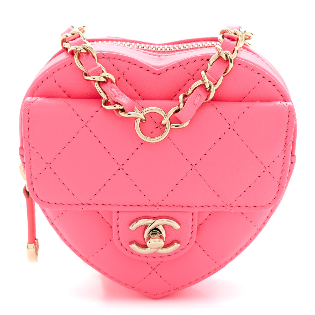 Chanel Lambskin Quilted CC In Love Heart Waist Belt Bag With Chain Pink 1 of 12