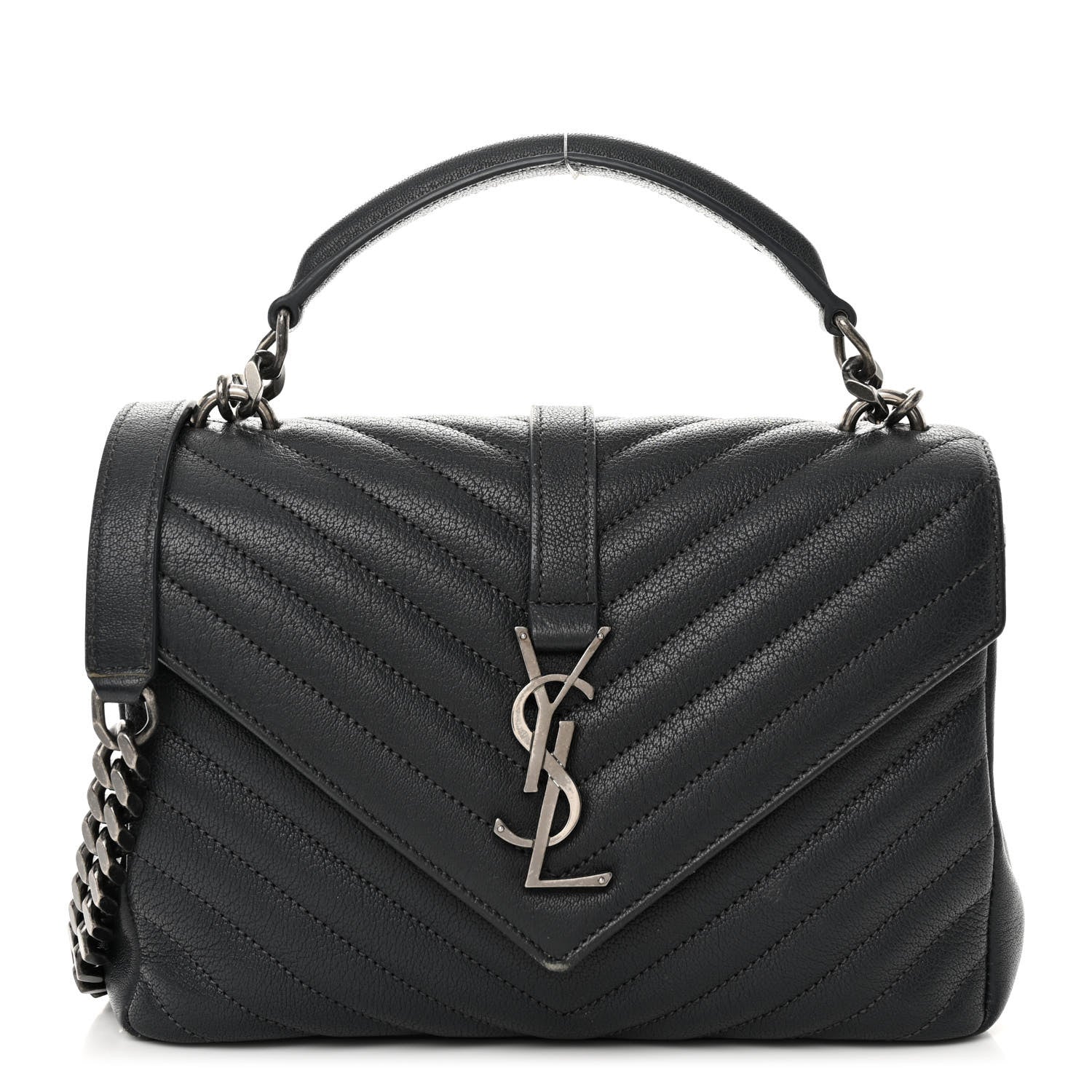 Saint Laurent Sheepskin Matelasse Chevron Monogram Medium College Bag Light Coal 1 of 11