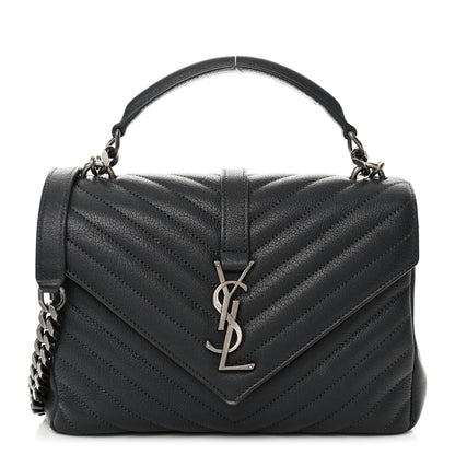 Saint Laurent Sheepskin Matelasse Chevron Monogram Medium College Bag Light Coal 1 of 11