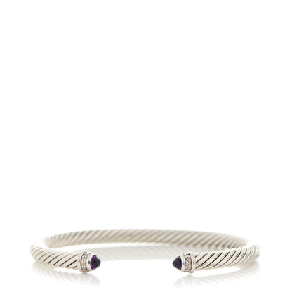 David Yurman Sterling Silver Diamond Amethyst 5mm Cable Classics Bracelet 1 of 6