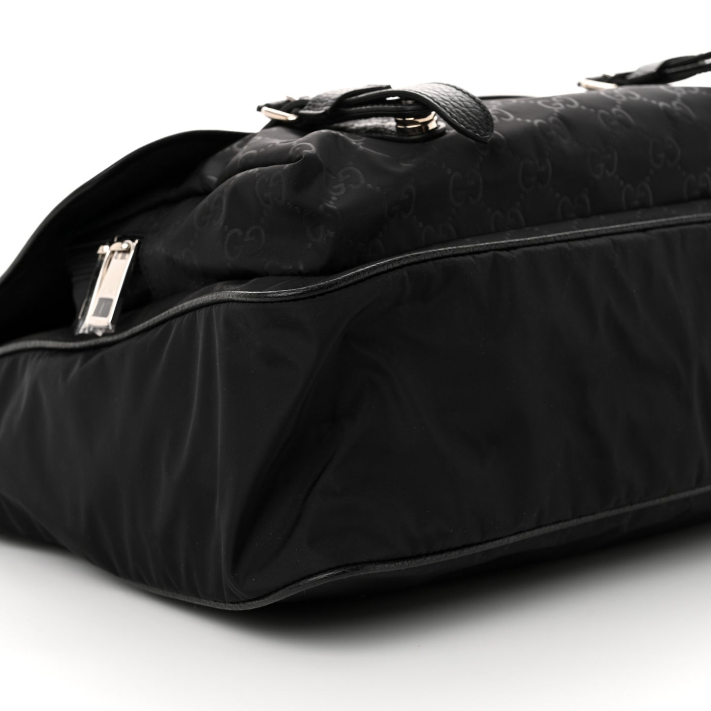 Nylon Monogram Double Buckle Flap Messenger Bag Black