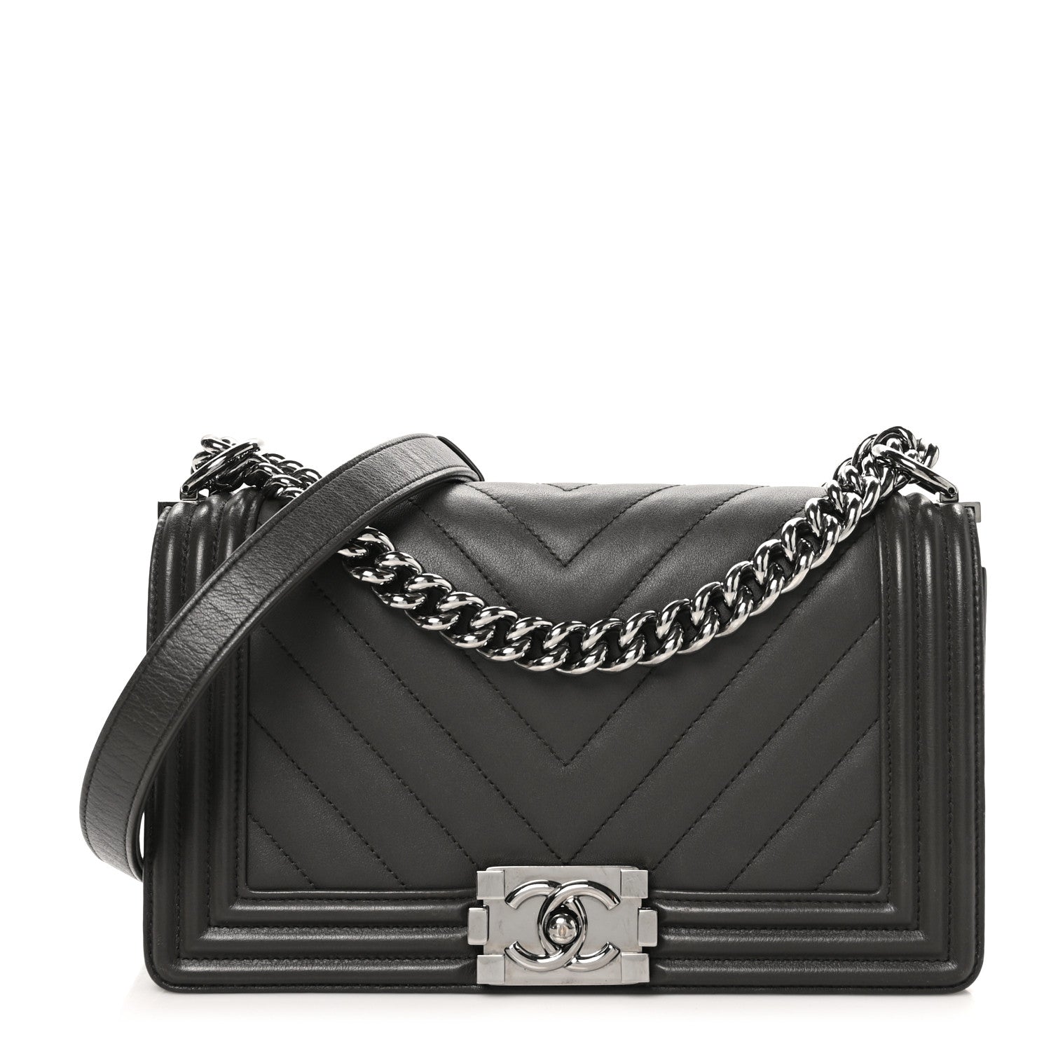 Chanel Lambskin Chevron Quilted Medium Boy Flap Dark Brown 1 of 10