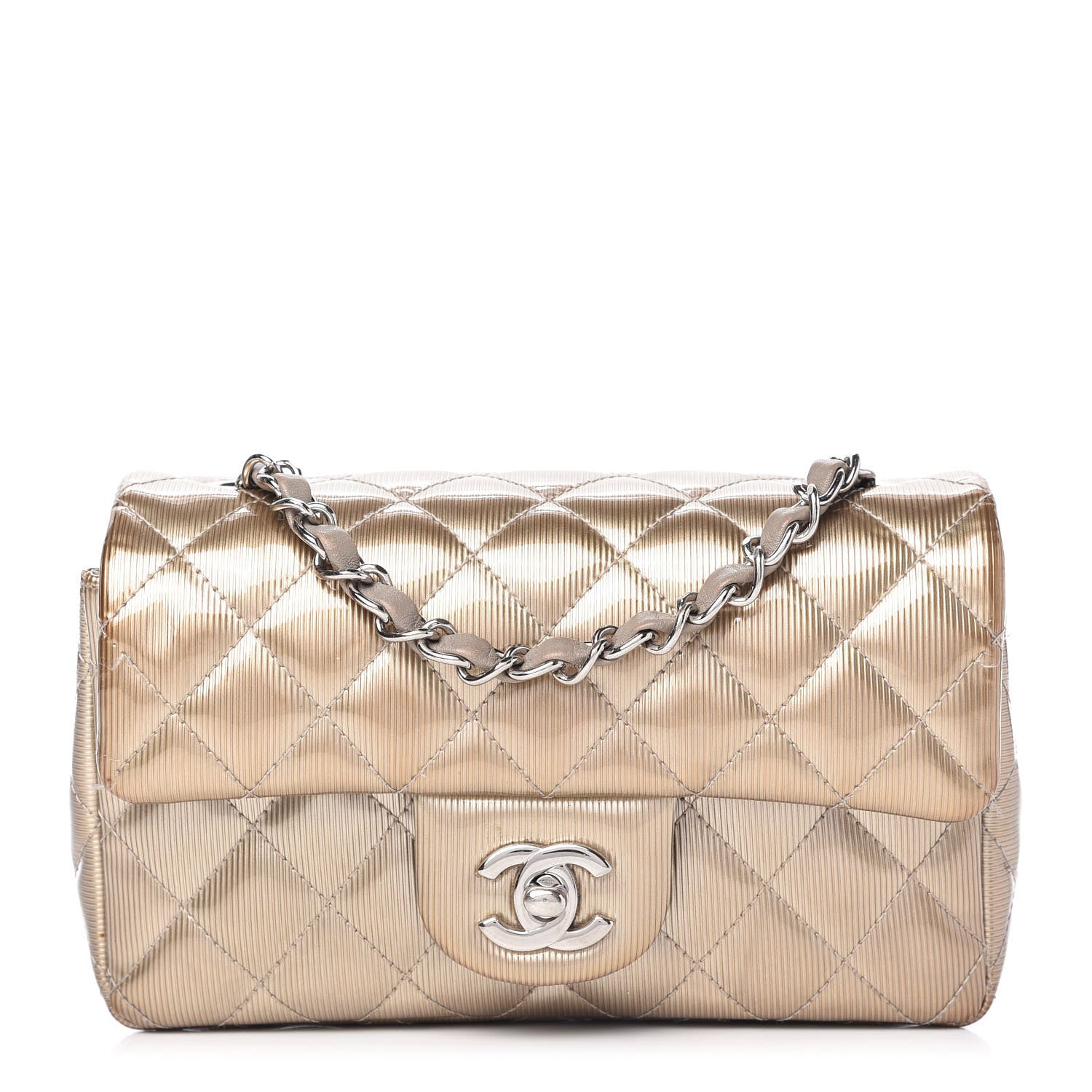 Chanel Striated Patent Quilted Mini Rectangular Flap Beige 1 of 10