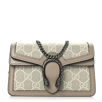 Gucci GG Supreme Monogram Textured Dollar Calfskin Super Mini Dionysus Shoulder Bag Beige Mystic White Oatmeal 1 of 9