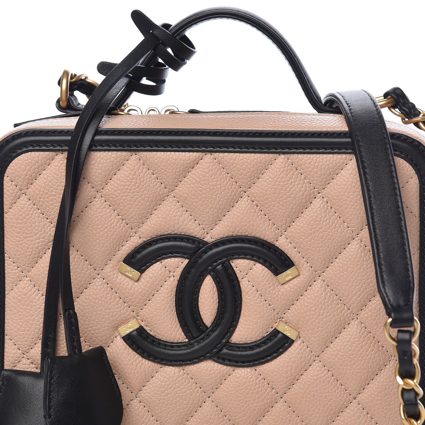 Caviar Quilted Medium CC Filigree Vanity Case Beige Black