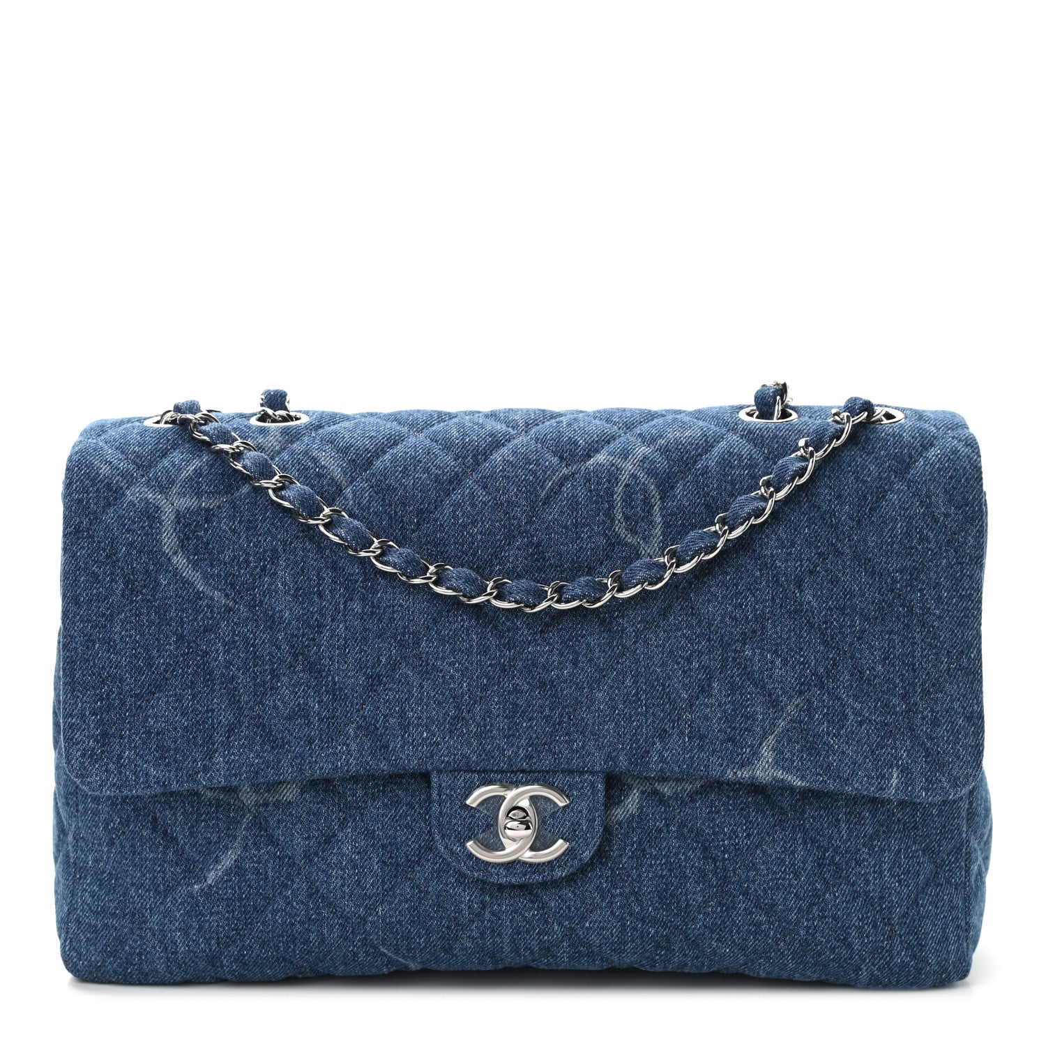 Chanel Denim Quilted CC Print Jumbo Single Flap Blue 1 of 11