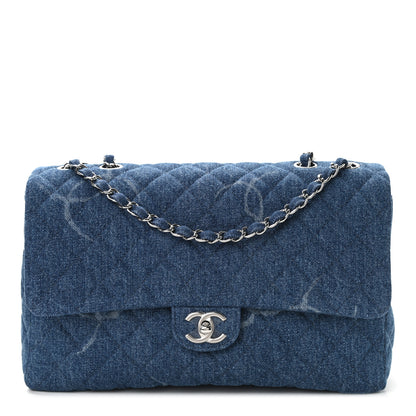 Chanel Denim Quilted CC Print Jumbo Single Flap Blue 1 of 11