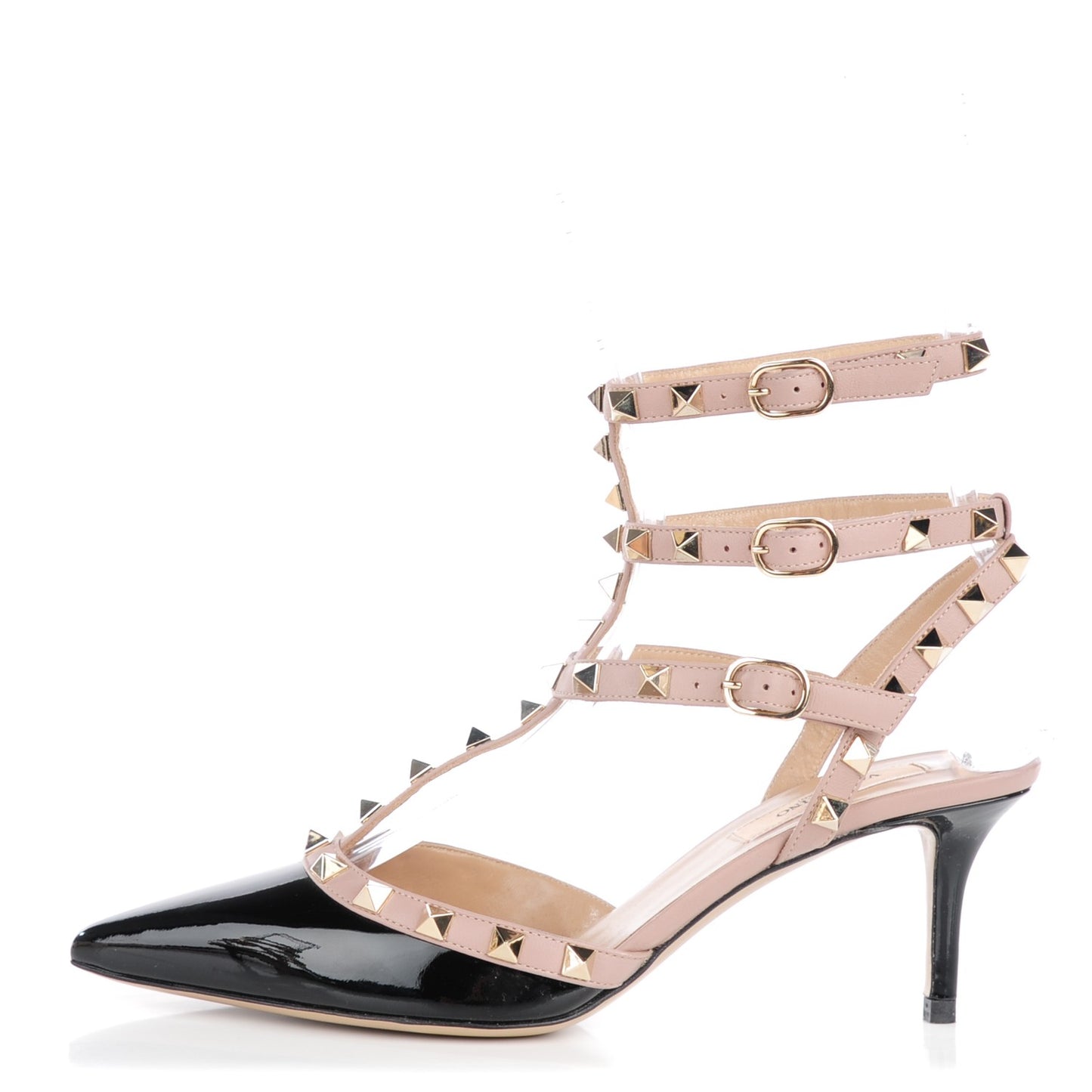 Patent Nappa Rockstud Ankle Strap 65mm Pumps 37.5 Black Poudre
