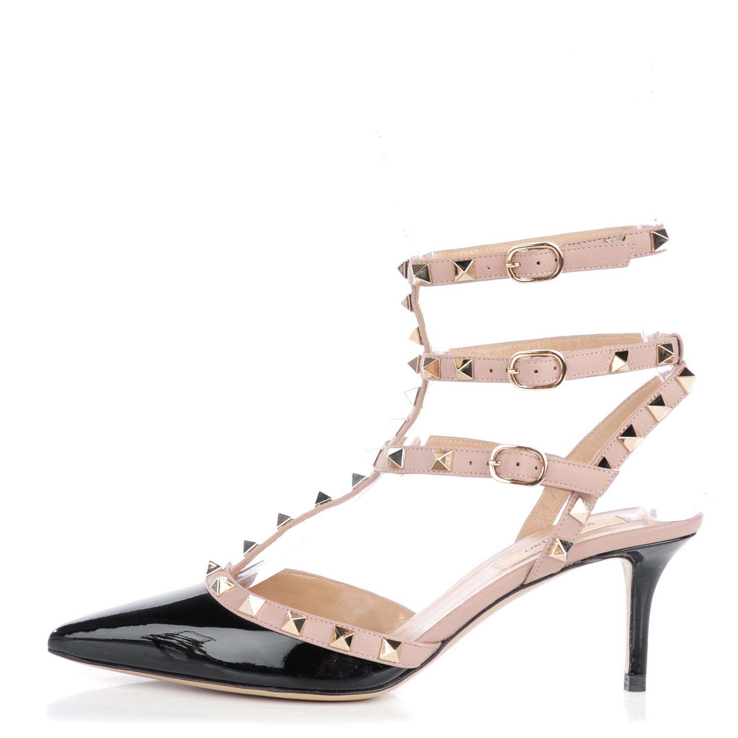 Valentino Garavani Patent Nappa Rockstud Ankle Strap 65mm Pumps 37.5 Black Poudre 1 of 8