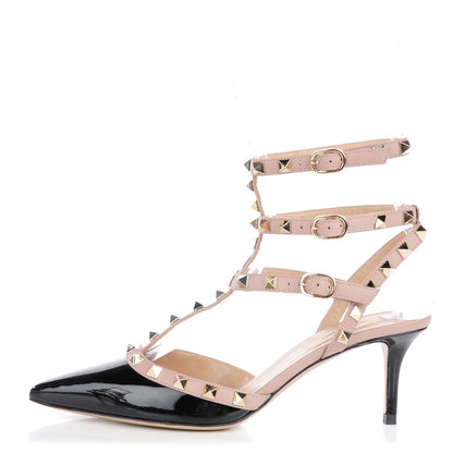Valentino Garavani Patent Nappa Rockstud Ankle Strap 65mm Pumps 37.5 Black Poudre 1 of 8