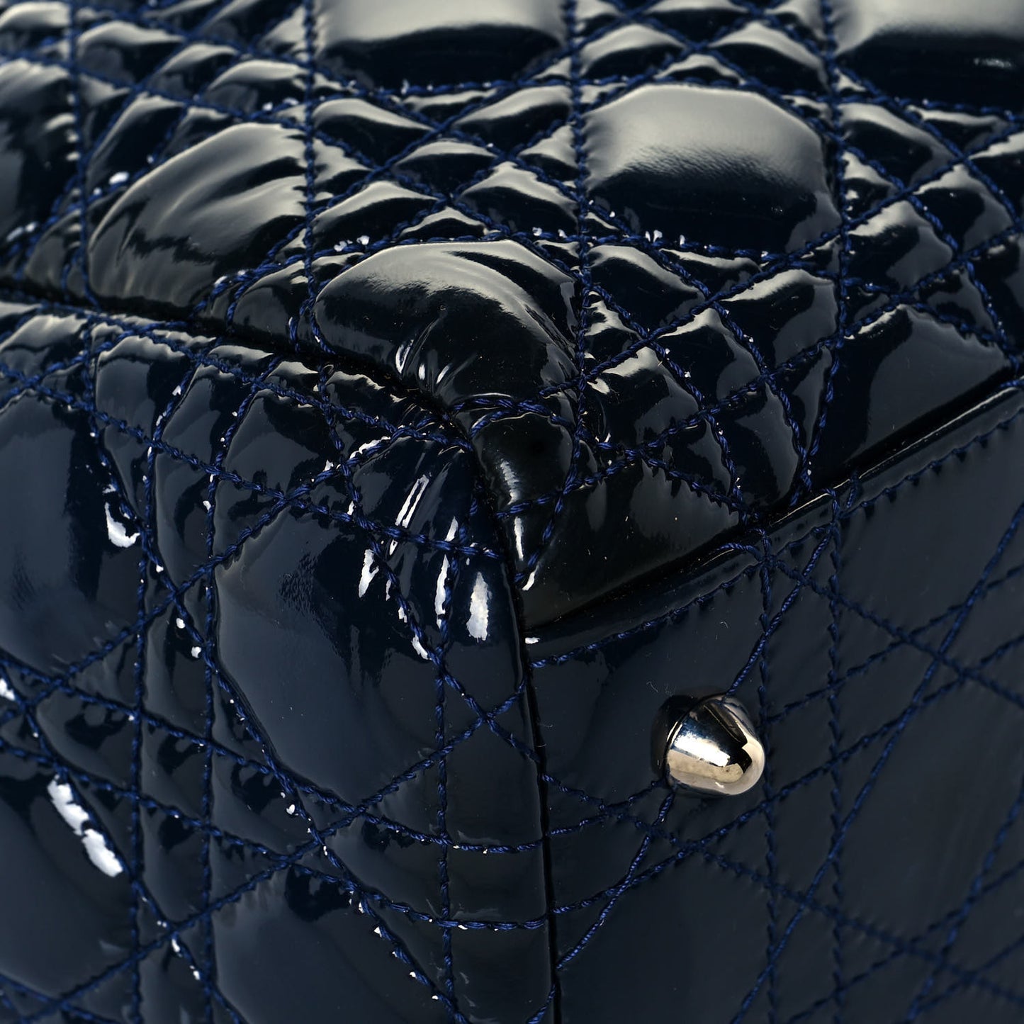 Patent Cannage Large Dior Soft Shopping Tote Navy Blue