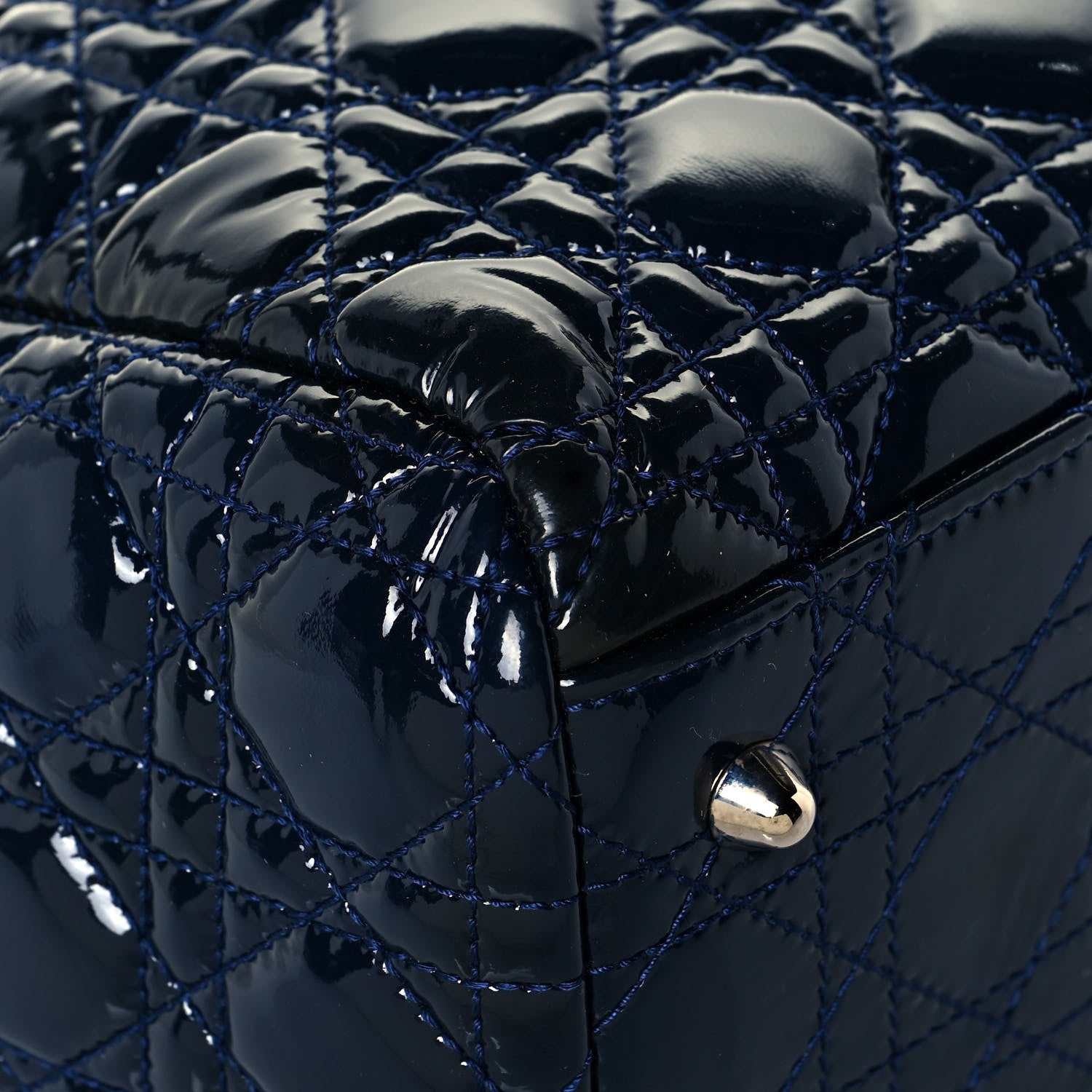 Christian Dior Patent Cannage Large Dior Soft Shopping Tote Navy Blue 9 of 13