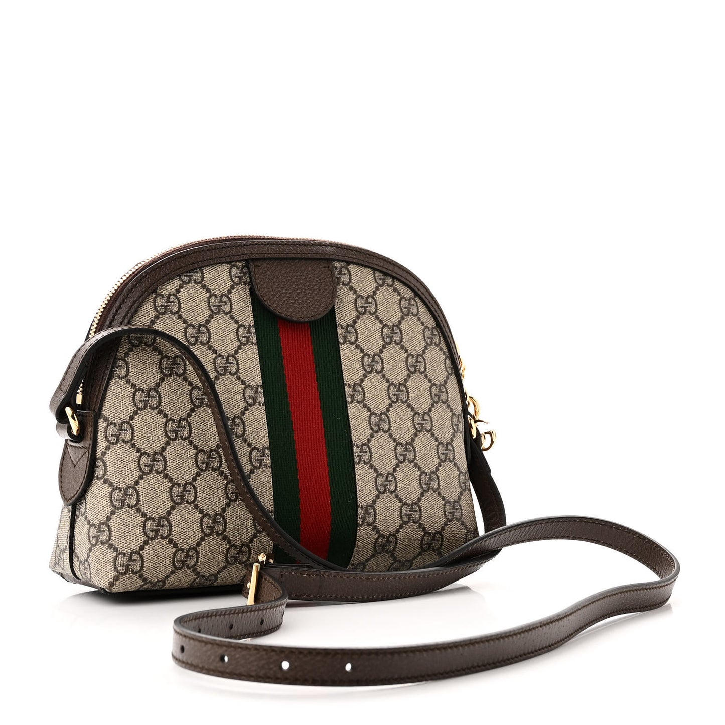 GG Supreme Monogram Textured Dollar Calfskin Web Small Ophidia Dome Shoulder Bag Beige Ebony New Acero