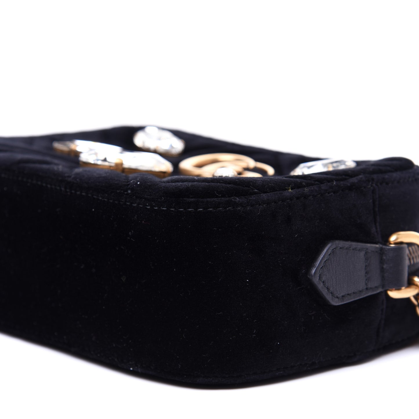 Velvet Matelasse Marquise Crystals Mini GG Marmont Chain Shoulder Bag Black