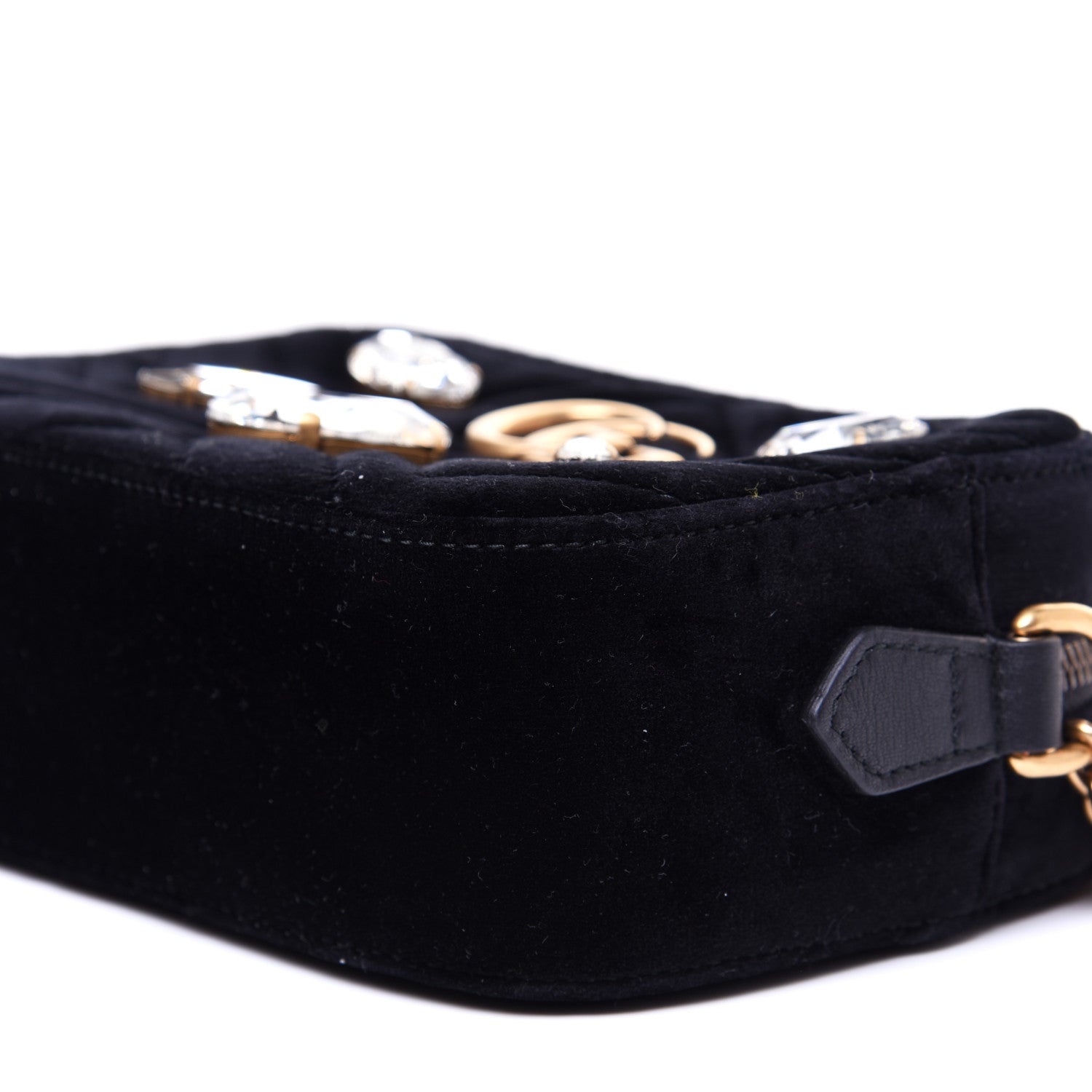 Gucci Velvet Matelasse Marquise Crystals Mini GG Marmont Chain Shoulder Bag Black 7 of 10
