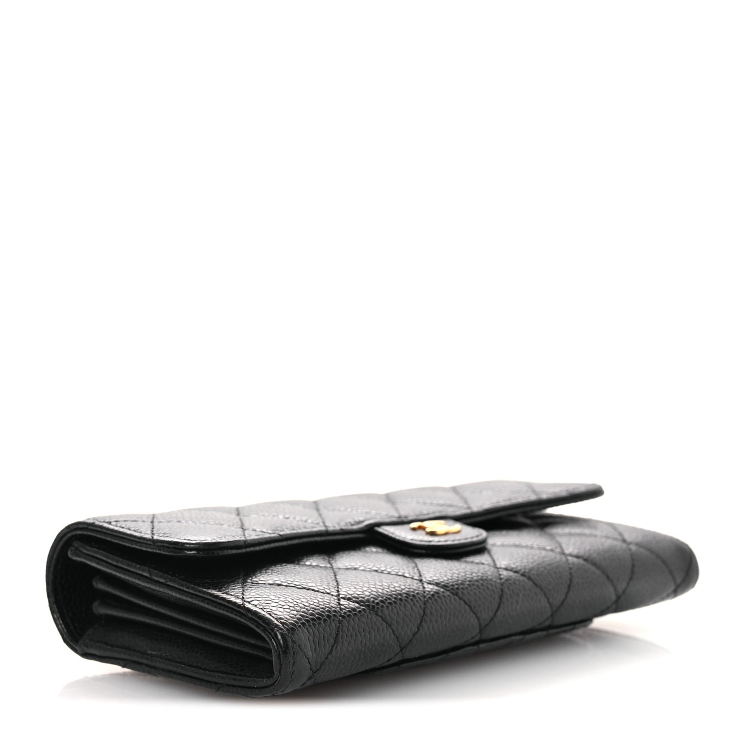 Caviar Quilted Large Gusset Flap Wallet Black