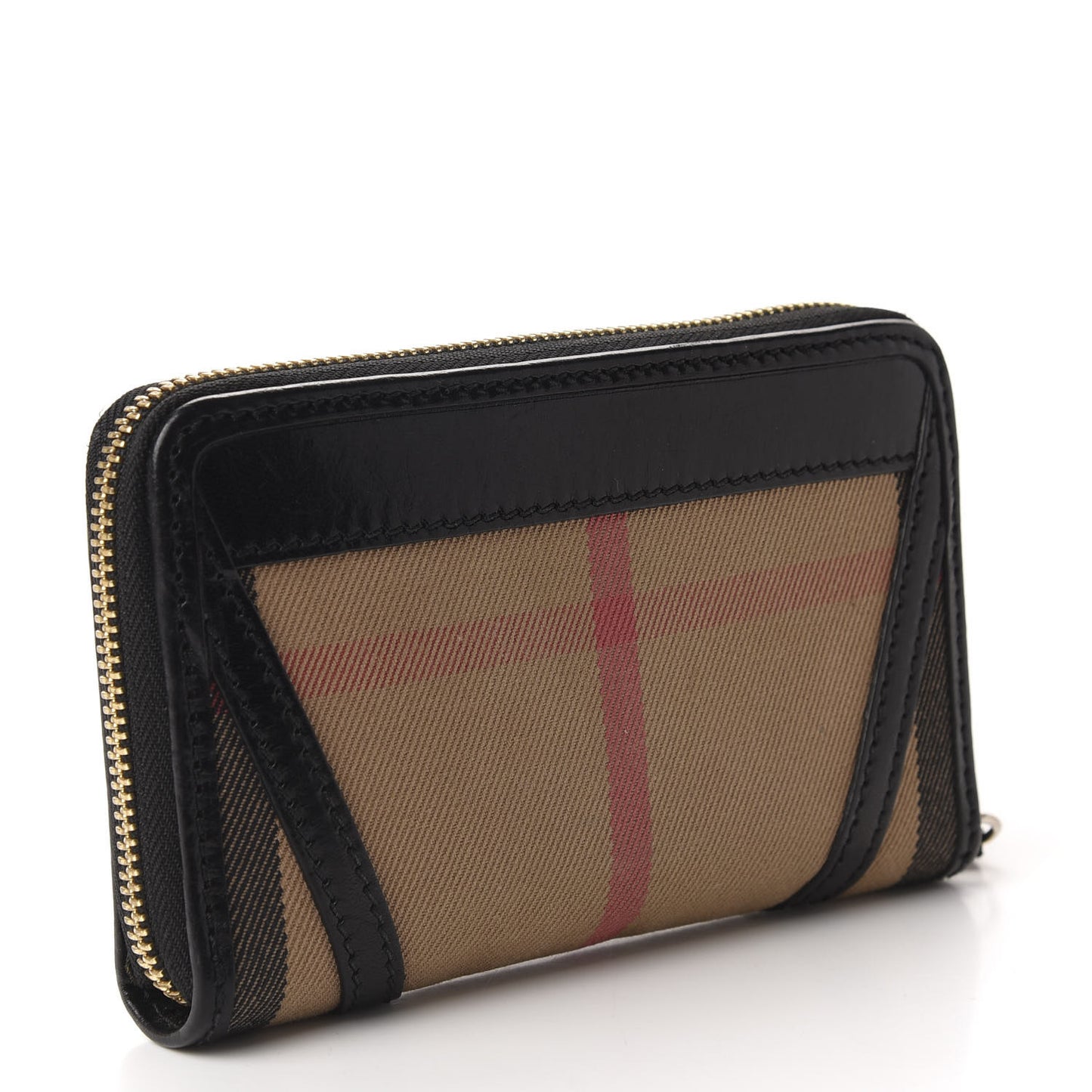 House Check Bridle Calfskin Ziggy Zip Around Wallet Black
