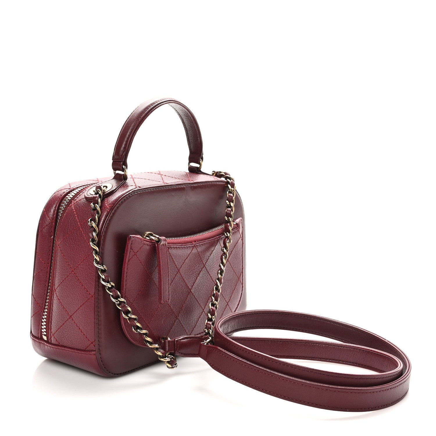 Chanel Shiny Calfskin Goatskin Quilted Small Coco Curve Vanity Burgundy 3 of 10