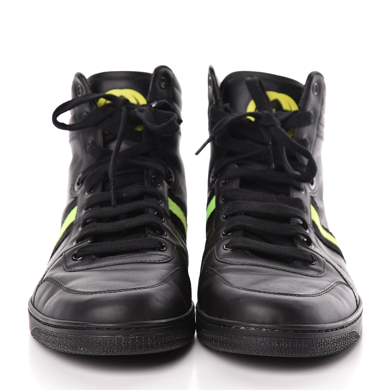 Gucci Calfskin GG Viaggio High-Top Sneakers 10.5 Black Green Fluo 2 of 20