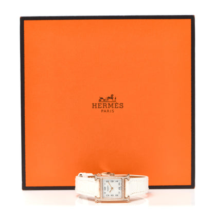 Hermes 18K Rose Gold Alligator Diamond Bezel Mother of Pearl 17.2mm Heure H Hour Quartz Watch Blanc 5 of 5