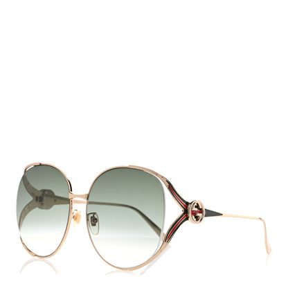 Gucci Metal Oversized Round Frame GG0225S Sunglasses Gold 1 of 7