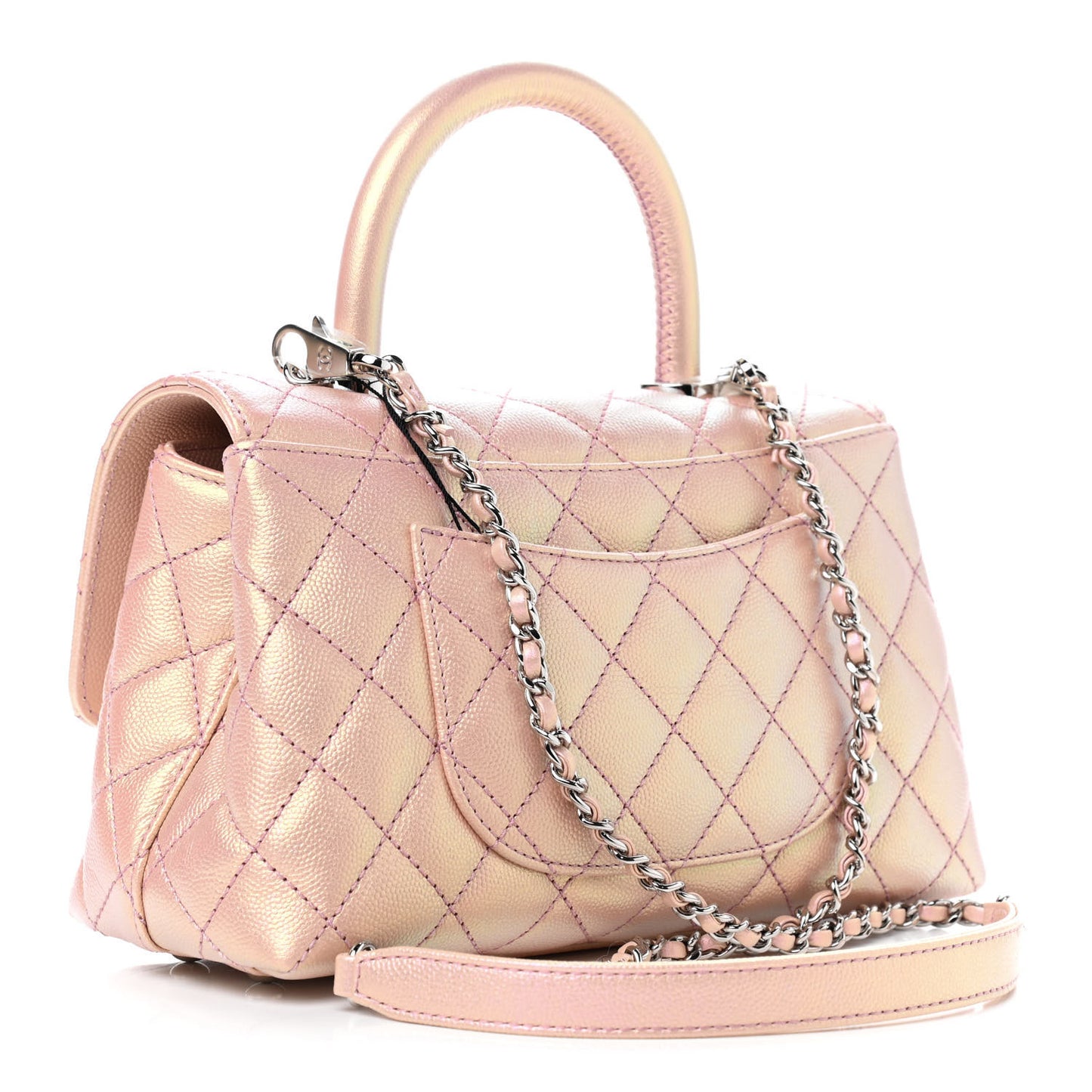 Iridescent Caviar Quilted Mini Coco Handle Flap Pink