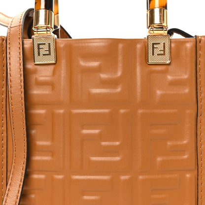 Fendi Vitello Plexiglass FF Embossed Mini Fendi Sunshine Shopper Tote Caramello 8 of 10