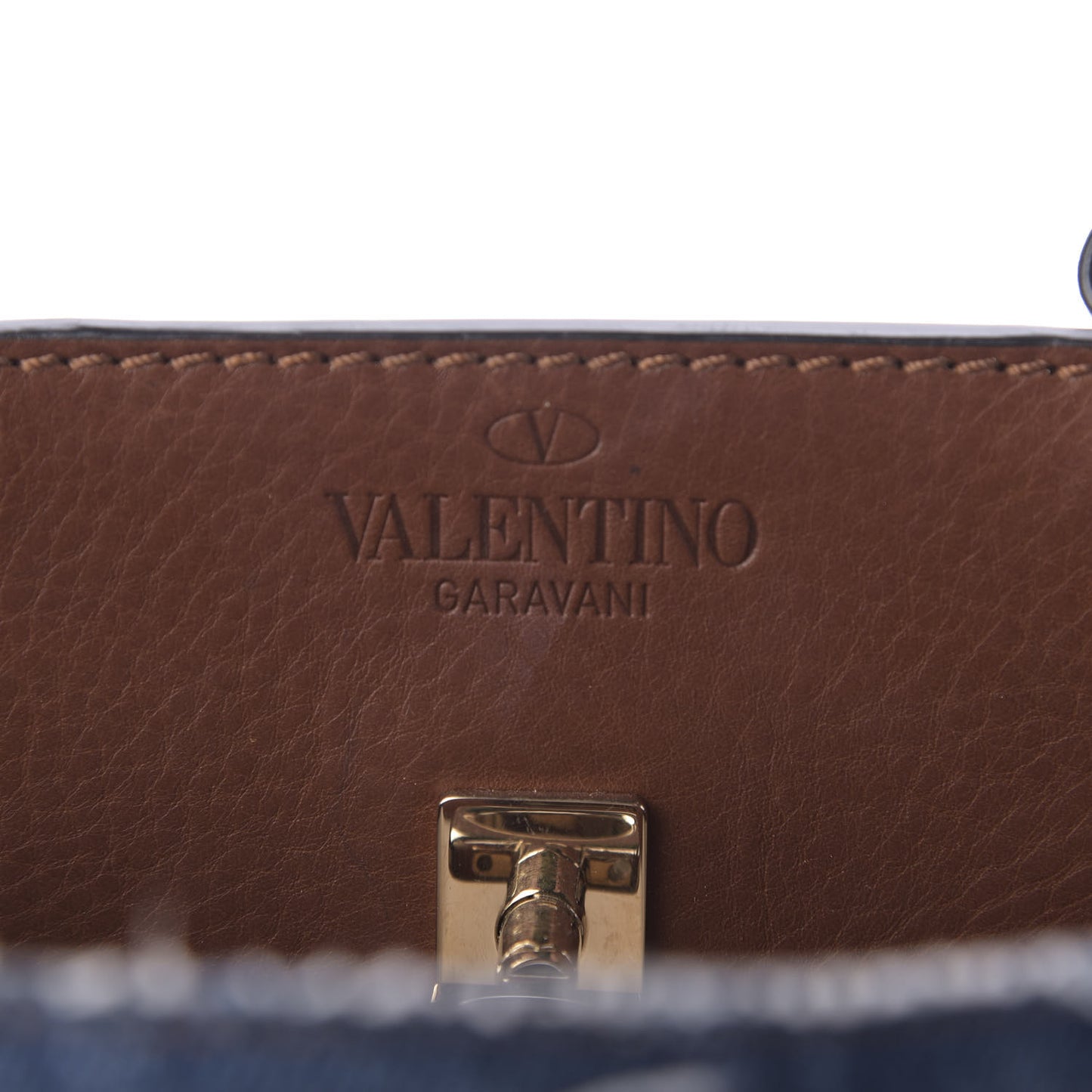 Calfskin Denim Rockstud Small Joylock Satchel Blue