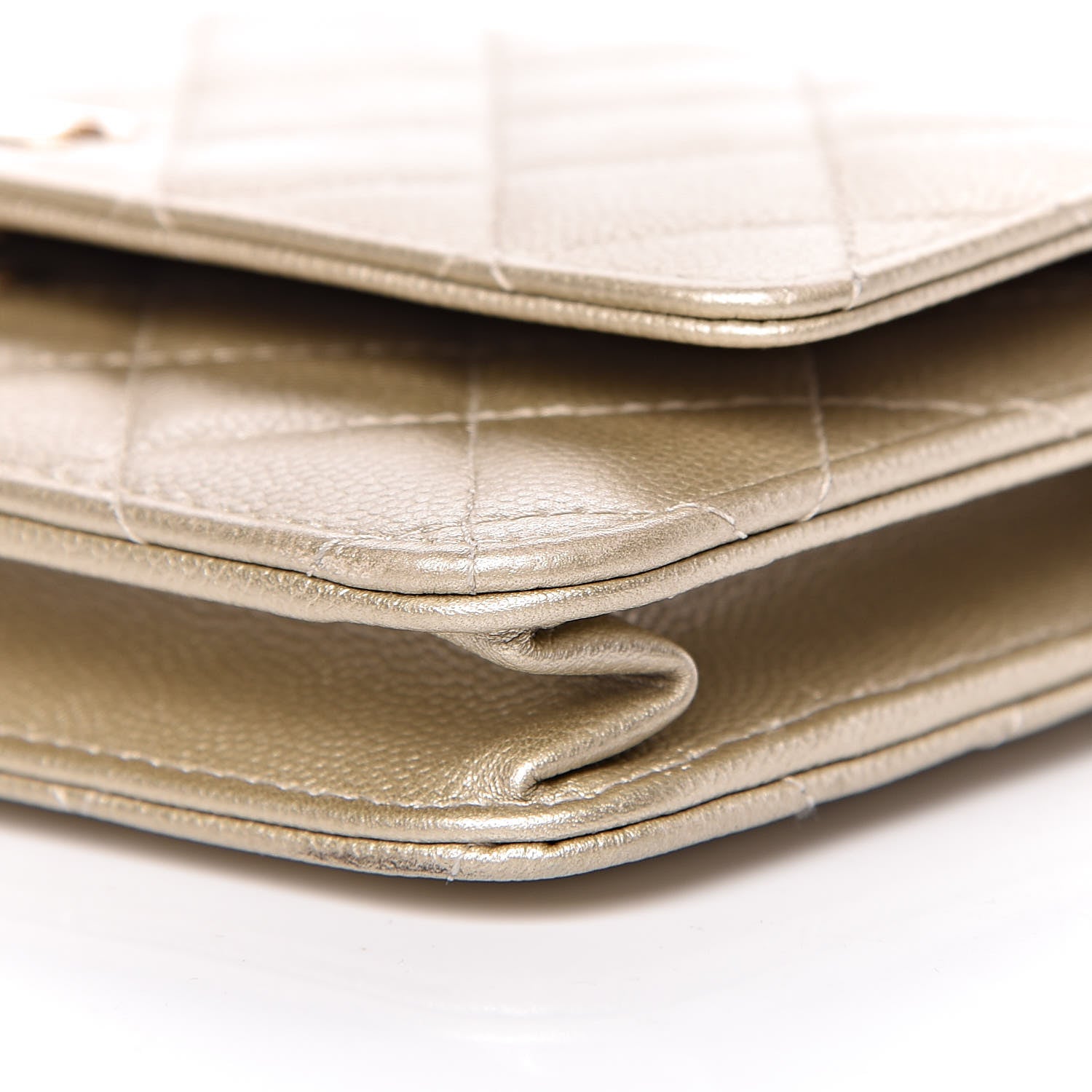 Chanel Pearly Caviar Quilted Wallet On Chain WOC Light Gold 10 of 12