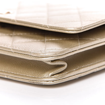 Chanel Pearly Caviar Quilted Wallet On Chain WOC Light Gold 10 of 12