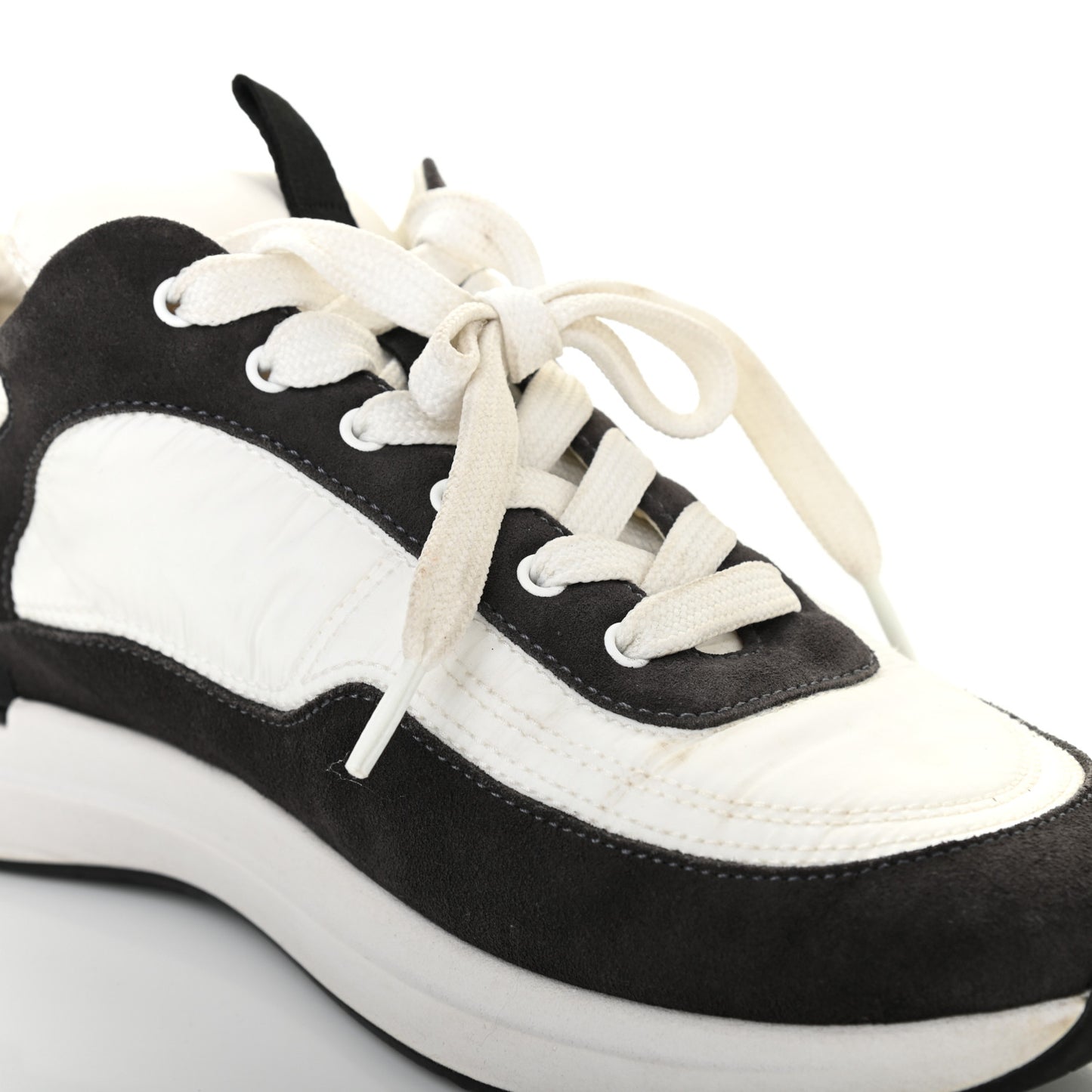 Nylon Suede Calfskin CC Sneakers 39 White Dark Grey
