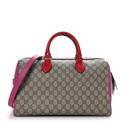 Gucci GG Supreme Monogram Medium Boston Beige Hibiscus Red New Rosette 1 of 13