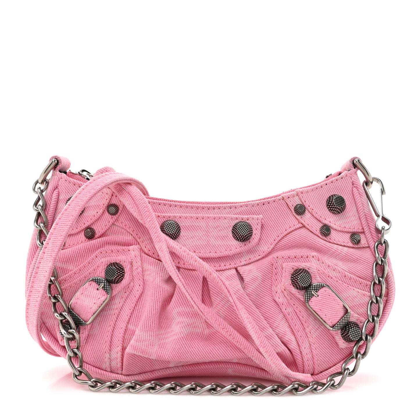 Washed Denim BB Monogram Le Cagole Mini Purse With Chain Pink