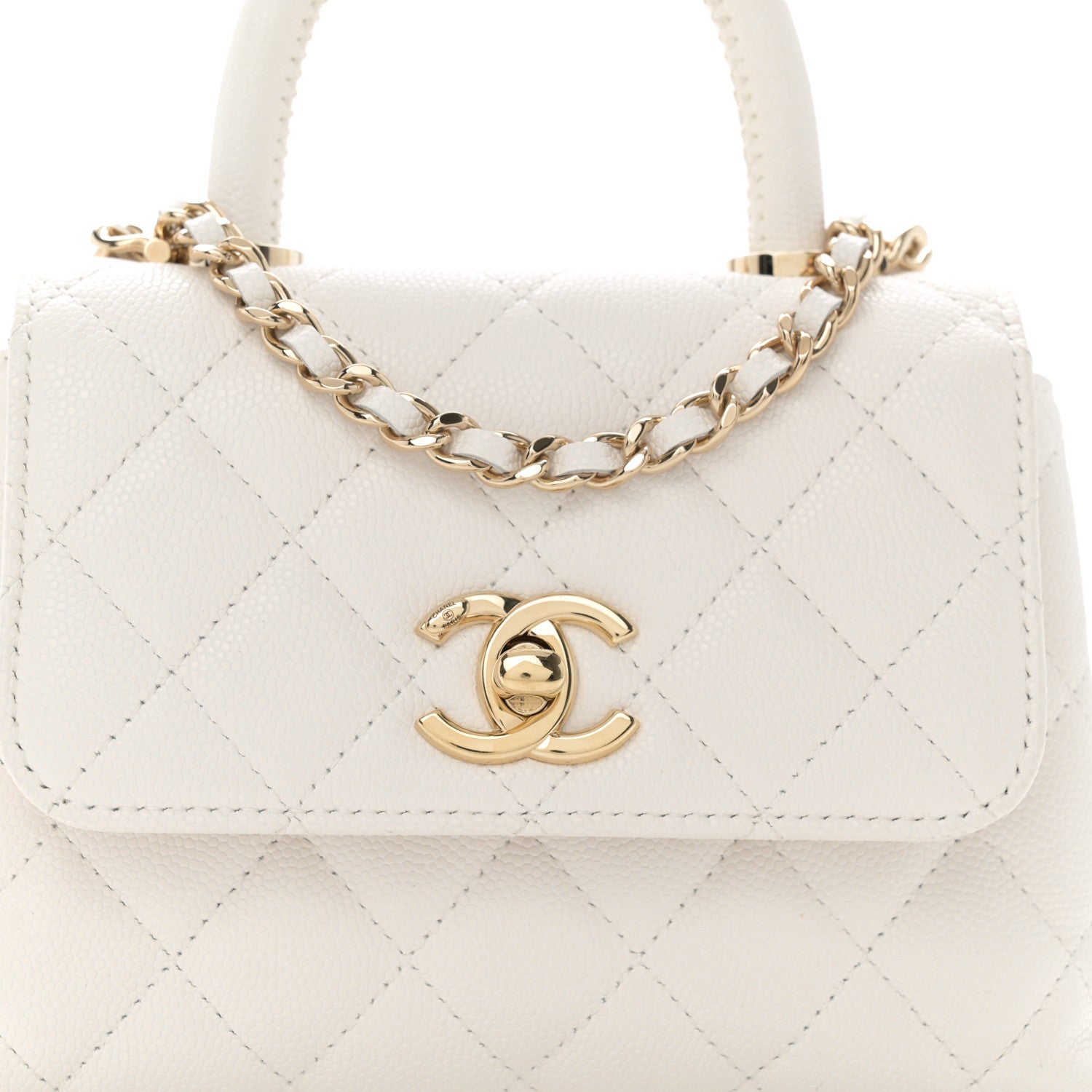 Chanel Caviar Quilted Coco Handle Clutch With Chain White 8 of 10