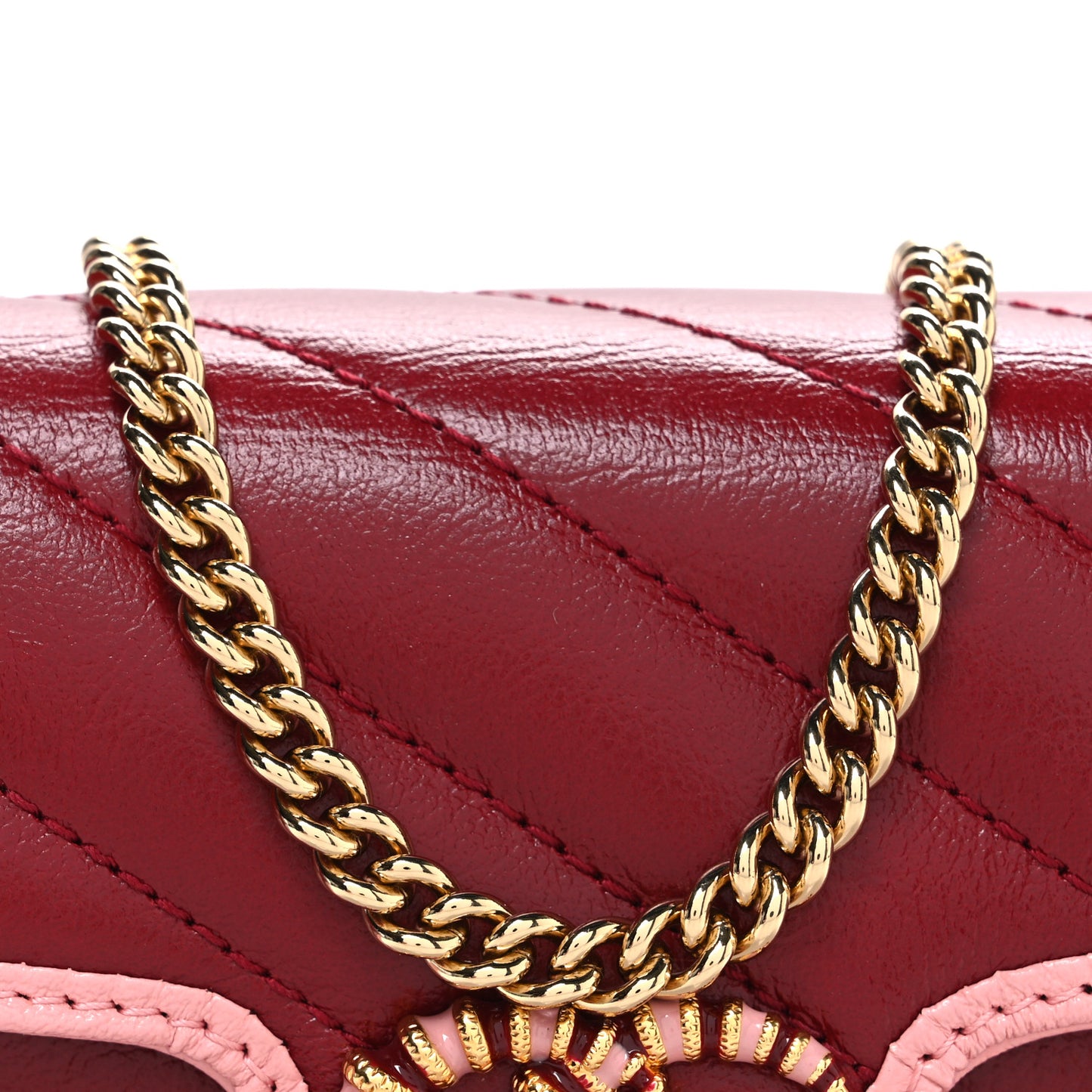 Azalea Calfskin Enamel Matelasse Diagonal Super Mini Torchon GG Marmont Shoulder Bag New Cherry Red Wild Rose