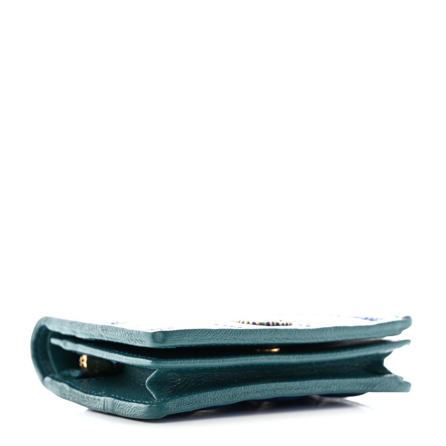 Azalea Calfskin Enamel Matelasse Diagonal Torchon GG Marmont Card Case Imperial Blue Pavone