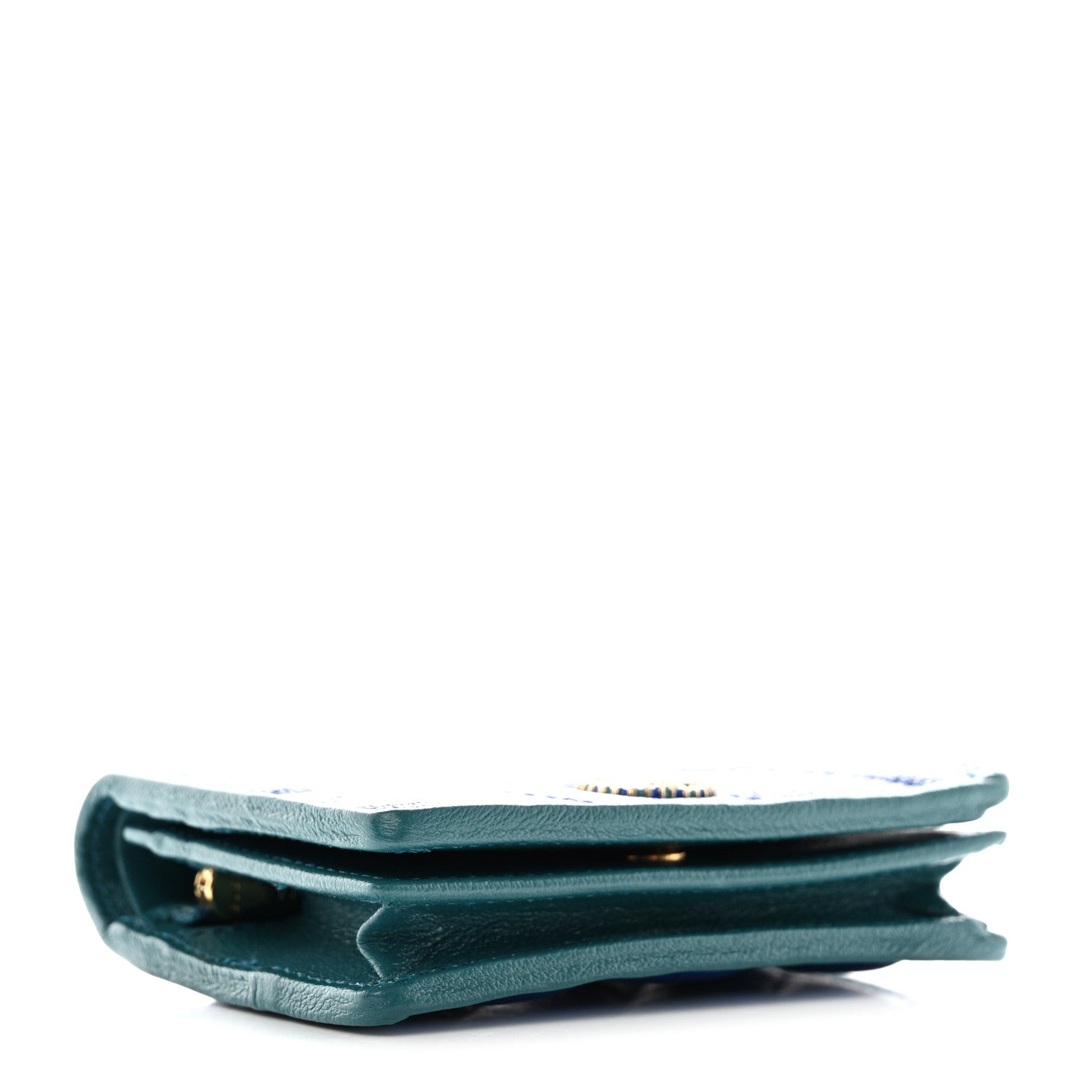 Gucci Azalea Calfskin Enamel Matelasse Diagonal Torchon GG Marmont Card Case Imperial Blue Pavone 4 of 9