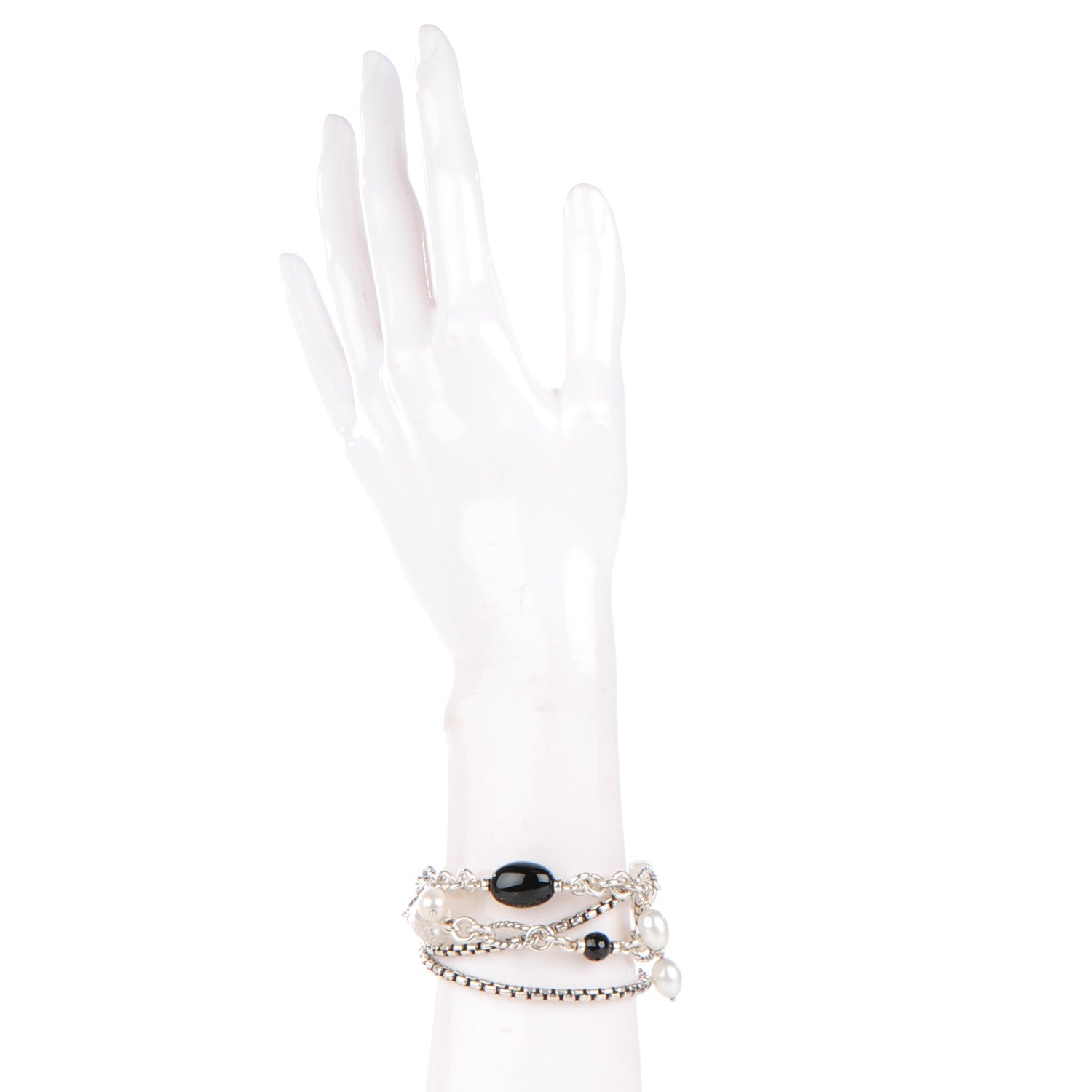 David Yurman Sterling Silver Pearl Black Onyx 17mm Bijoux Multistrand Beaded Bracelet 2 of 5