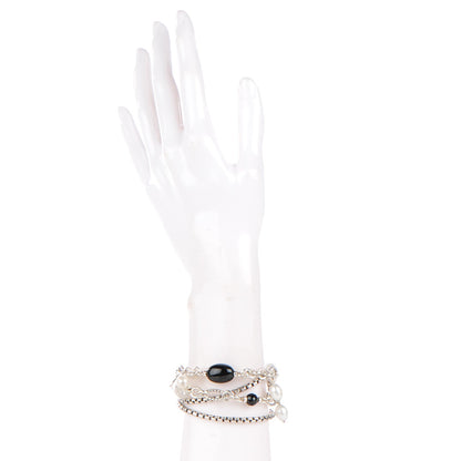 David Yurman Sterling Silver Pearl Black Onyx 17mm Bijoux Multistrand Beaded Bracelet 2 of 5