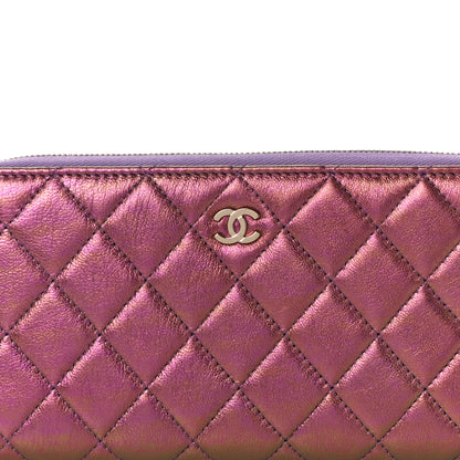 Chanel Iridescent Lambskin Quilted Large Gusset Zip Around Wallet Purple 8 of 12